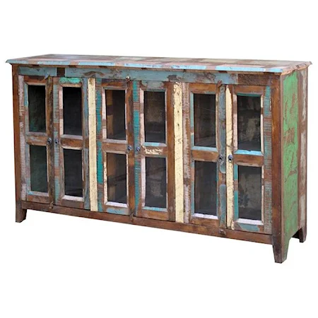 Vintage Glass Paneled 6-Door Bookcase Sideboard